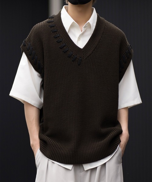 CLEL】Hand Stitched Side Lace Knit Vest/ハンドステッチ サイド