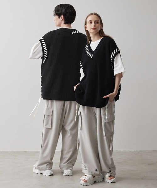 CLEL】Hand Stitched Side Lace Knit Vest/ハンドステッチ