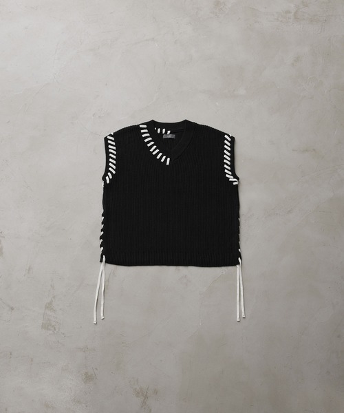 CLEL】Hand Stitched Side Lace Knit Vest/ハンドステッチ サイド
