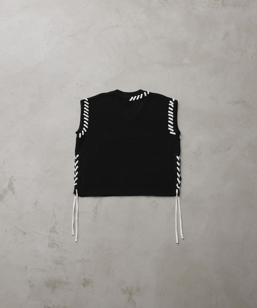 CLEL】Hand Stitched Side Lace Knit Vest/ハンドステッチ