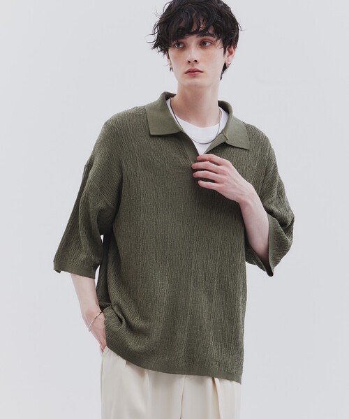 tk.TAKEO KIKUCHI（ティーケータケオキクチ）の「◆スキッパーニットポロシャツ（ポロシャツ・メンズ・ダークブラウン/グリーン系/オフホワイト/ブラック/ブルー/ブラウン系その他・03/02）」の5枚目の写真