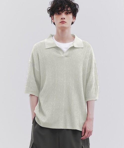 tk.TAKEO KIKUCHI（ティーケータケオキクチ）の「◆スキッパーニットポロシャツ（ポロシャツ・メンズ・ダークブラウン/グリーン系/オフホワイト/ブラック/ブルー/ブラウン系その他・03/02）」の2枚目の写真