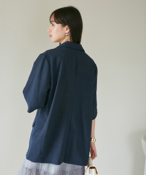 VIS（ビス）の「【接触冷感・洗える】美easyリネンライクハーフスリーブジャケット（テーラードジャケット・レディース・ブラウン系その他2/ネイビー/キナリ・FREE）」の9枚目の写真