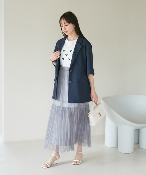 VIS（ビス）の「【接触冷感・洗える】美easyリネンライクハーフスリーブジャケット（テーラードジャケット・レディース・ブラウン系その他2/ネイビー/キナリ・FREE）」の11枚目の写真