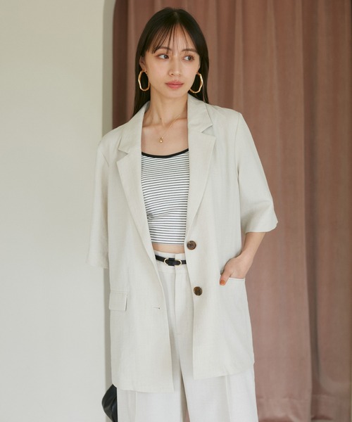 kamiko　 レサージュ　リネン　ハーフスリーブ　ジャケット kamiko様専用 レサージュ リネン ハーフスリーブ ジャケット