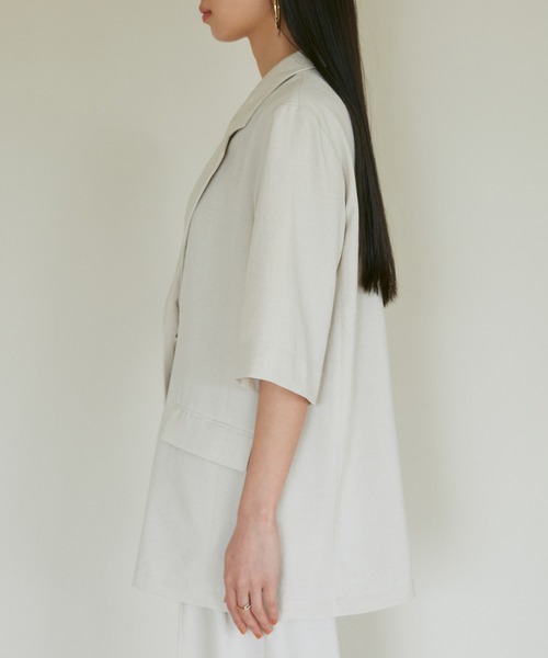 VIS（ビス）の「【接触冷感・洗える】美easyリネンライクハーフスリーブジャケット（テーラードジャケット・レディース・ブラウン系その他2/ネイビー/キナリ・FREE）」の19枚目の写真