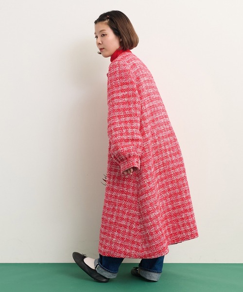 Dot＆Stripes CHILD WOMAN（ドットアンドストライプス　チャイルドウーマン）の「ファンシーツイード チェックコート（その他アウター・レディース・ピンク・FREE）」の13枚目の写真
