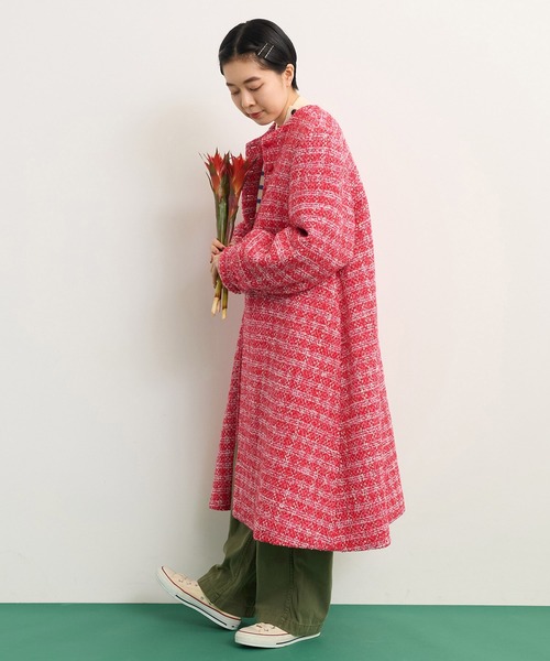 Dot＆Stripes CHILD WOMAN（ドットアンドストライプス　チャイルドウーマン）の「ファンシーツイード チェックコート（その他アウター・レディース・ピンク・FREE）」の6枚目の写真