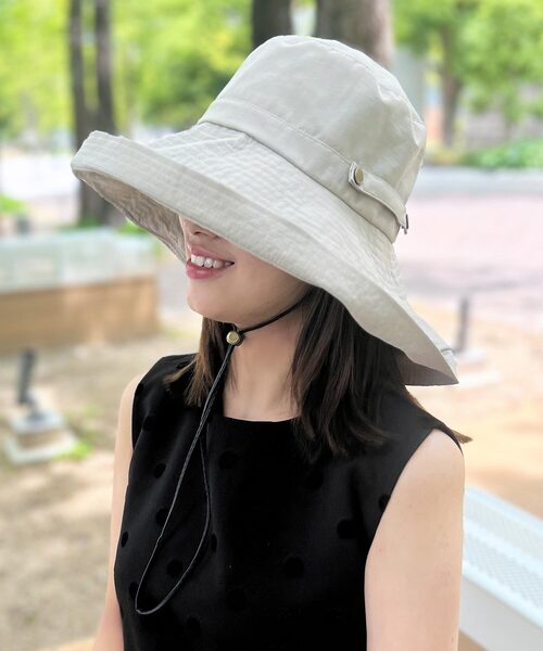 KOBE LETTUCE（コウベレタス）の「UVカットつば広ブリムハット（ハット・レディース・ベージュ/グレイッシュベージュ/ブラック・FREE）」の3枚目の写真