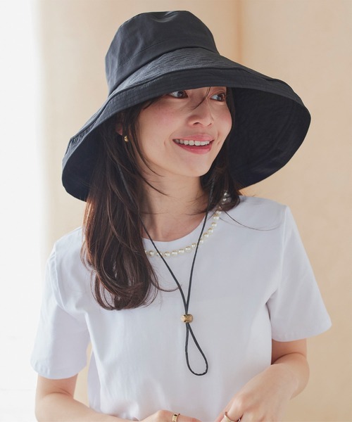 KOBE LETTUCE（コウベレタス）の「UVカットつば広ブリムハット（ハット・レディース・ベージュ/グレイッシュベージュ/ブラック・FREE）」の5枚目の写真