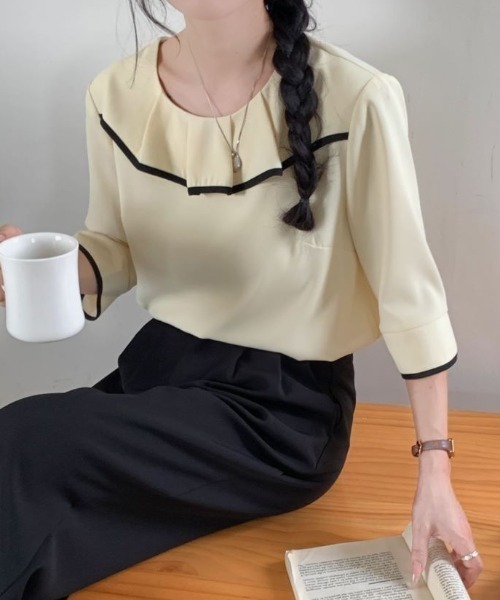 ABITOKYO(アビトーキョー)の「五分袖配色パイピングフリルブラウス(シャツ/ブラウス・レディース・ミント/ブラック/ベージュ・M/L)」の21枚目の写真