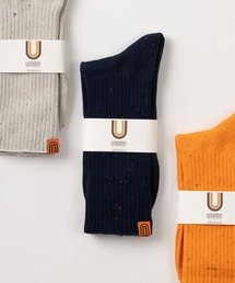 UNIVERSAL OVERALL（ユニバーサルオーバーオール）の「【94】【UNIVERSAL OVERALL/ユニバーサルオーバーオール】Uロゴ ワンポイント ピスネームタグデザイン ネップリブクルーソックス（ソックス/靴下）」