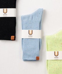 UNIVERSAL OVERALL（ユニバーサルオーバーオール）の「【94】【UNIVERSAL OVERALL/ユニバーサルオーバーオール】Uロゴ ワンポイント ピスネームタグデザイン ネップリブクルーソックス（ソックス/靴下）」