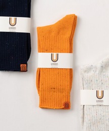 UNIVERSAL OVERALL（ユニバーサルオーバーオール）の「【94】【UNIVERSAL OVERALL/ユニバーサルオーバーオール】Uロゴ ワンポイント ピスネームタグデザイン ネップリブクルーソックス（ソックス/靴下）」