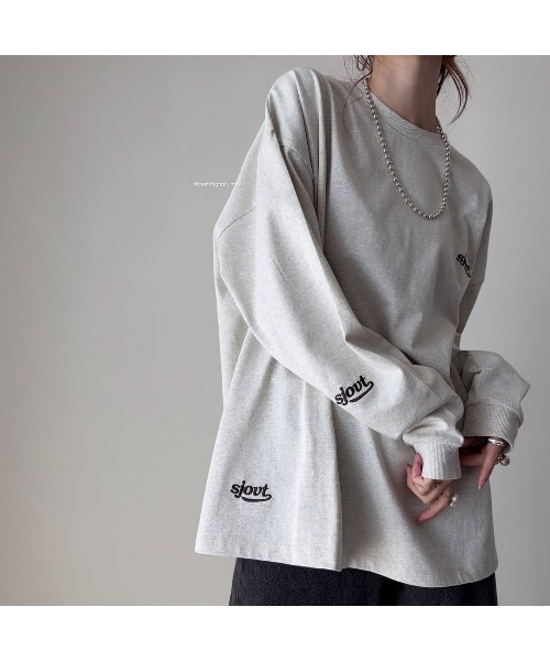 ロゴ刺繍ジャボ襟カットソー セール】《Javaジャバコラボ》散りばめられたロゴ刺繍がトレンド感満載