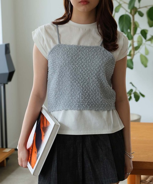 Girly Doll(ガーリードール)の「ビスチェキャミ+袖タックデザインTシャツ(Tシャツ/カットソー・レディース・ブルー/グレー/アイボリー/ブラック・F)」の20枚目の写真