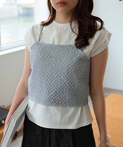 Girly Doll(ガーリードール)の「ビスチェキャミ+袖タックデザインTシャツ(Tシャツ/カットソー・レディース・ブルー/グレー/アイボリー/ブラック・F)」の21枚目の写真