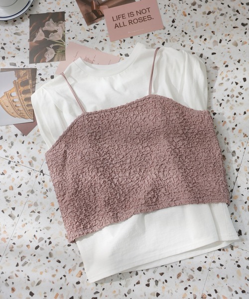 Girly Doll(ガーリードール)の「ビスチェキャミ+袖タックデザインTシャツ(Tシャツ/カットソー・レディース・ブルー/グレー/アイボリー/ブラック・F)」の19枚目の写真