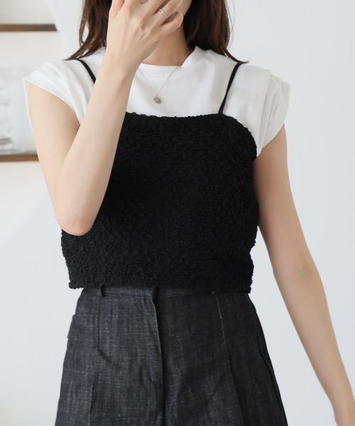 Girly Doll(ガーリードール)の「ビスチェキャミ+袖タックデザインTシャツ(Tシャツ/カットソー・レディース・ブルー/グレー/アイボリー/ブラック・F)」の11枚目の写真