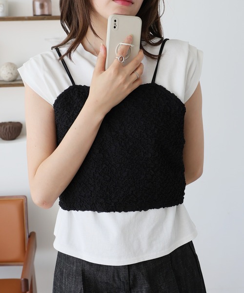 Girly Doll(ガーリードール)の「ビスチェキャミ+袖タックデザインTシャツ(Tシャツ/カットソー・レディース・ブルー/グレー/アイボリー/ブラック・F)」の14枚目の写真