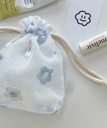 Pochi Pouch（ポチポーチ）の「Pochi Pouch/花柄 刺繍 メッシュ 巾着 ポーチ（ポーチ）」