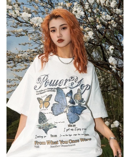 Achic(アシック)の「バタフライプリントTシャツ(Tシャツ/カットソー・レディース・ホワイト/ベージュ・M)」の14枚目の写真