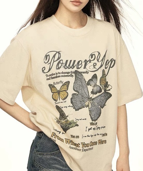 Achic(アシック)の「バタフライプリントTシャツ(Tシャツ/カットソー・レディース・ホワイト/ベージュ・M)」の17枚目の写真