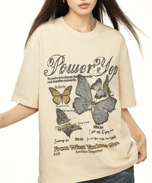 Achic(アシック)の「バタフライプリントTシャツ(Tシャツ/カットソー・レディース・ホワイト/ベージュ・M)」の8枚目の写真