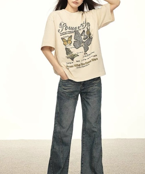 Achic(アシック)の「バタフライプリントTシャツ(Tシャツ/カットソー・レディース・ホワイト/ベージュ・M)」の10枚目の写真
