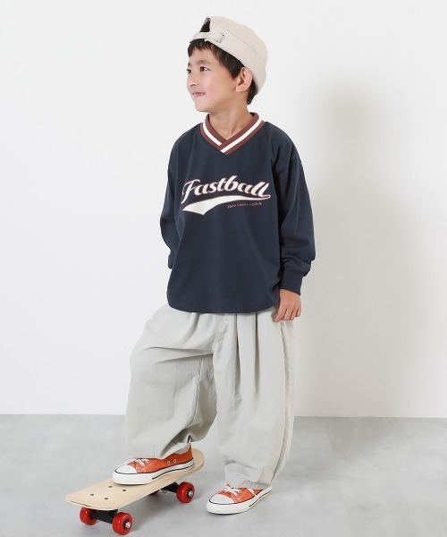 devirock(デビロック)の「綿100% リブライン Vネック プルオーバー(Tシャツ/カットソー・キッズ・ダークネイビー/パープル系/オレンジ系5・100cm/110cm/120cm/130cm/140cm/150cm/160cm)」の4枚目の写真