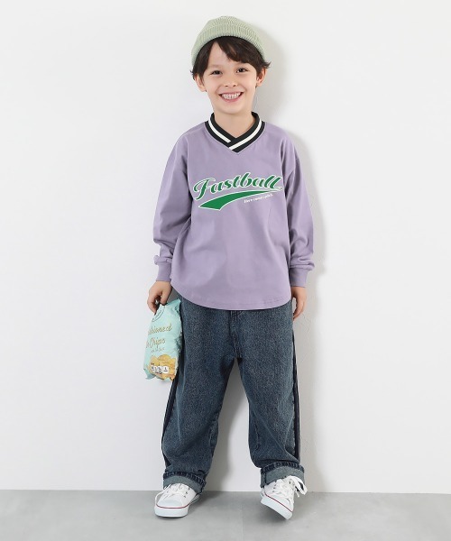 devirock(デビロック)の「綿100% リブライン Vネック プルオーバー(Tシャツ/カットソー・キッズ・ダークネイビー/パープル系/オレンジ系5・100cm/110cm/120cm/130cm/140cm/150cm/160cm)」の5枚目の写真