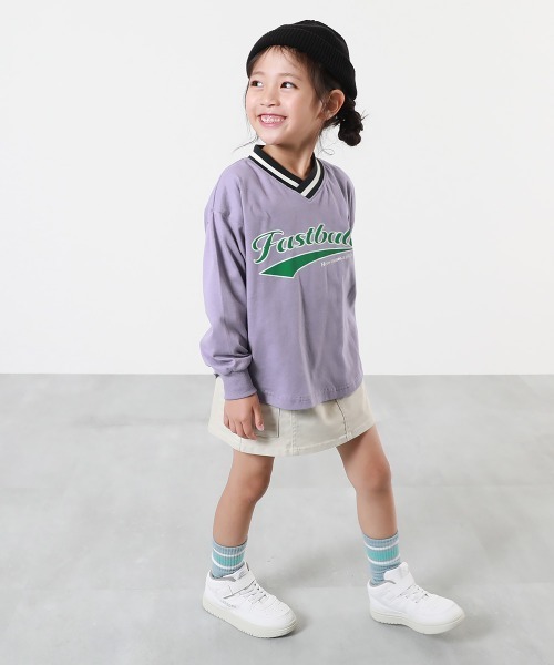 devirock(デビロック)の「綿100% リブライン Vネック プルオーバー(Tシャツ/カットソー・キッズ・ダークネイビー/パープル系/オレンジ系5・100cm/110cm/120cm/130cm/140cm/150cm/160cm)」の6枚目の写真