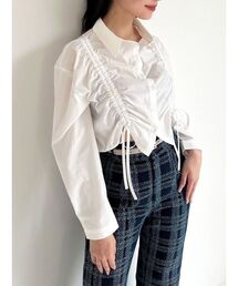 ドロストリボンショートブラウス