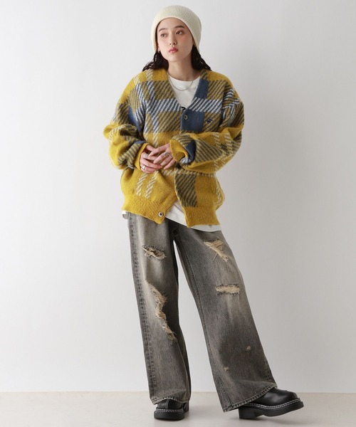 BEVERLY HILLS POLO CLUB（ビバリーヒルズポロクラブ）の「BEVERLY HILLS POLO CLUB/チェックニットカーディガン（カーディガン/ボレロ・レディース・オレンジ/パープル・FREE）」の4枚目の写真