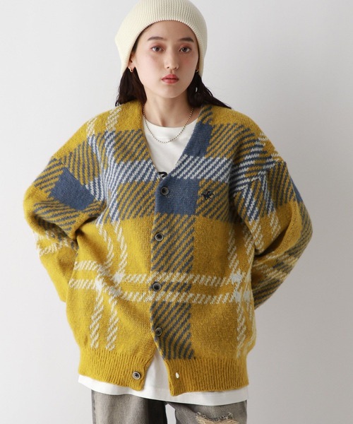 BEVERLY HILLS POLO CLUB（ビバリーヒルズポロクラブ）の「BEVERLY HILLS POLO CLUB/チェックニットカーディガン（カーディガン/ボレロ・レディース・オレンジ/パープル・FREE）」の6枚目の写真