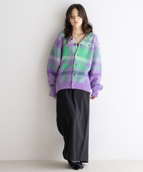 BEVERLY HILLS POLO CLUB（ビバリーヒルズポロクラブ）の「BEVERLY HILLS POLO CLUB/チェックニットカーディガン（カーディガン/ボレロ・レディース・オレンジ/パープル・FREE）」の21枚目の写真