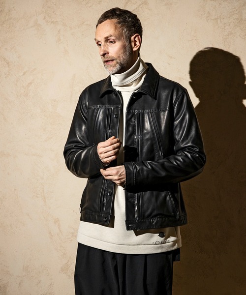 C DIEM(カルペディエム)の「C DIEM(カルペディエム)レザーパイピング モックネックシャツ ロングTシャツ(Tシャツ/カットソー・メンズ・ブラック/ベージュ/グレー・S/M/L/XL)」の13枚目の写真