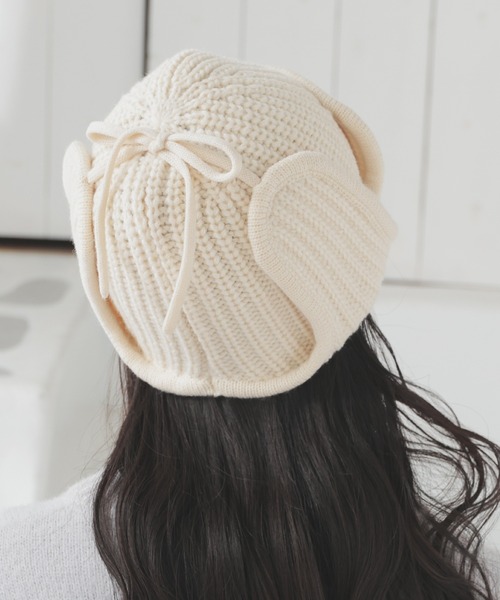 Honeys（ハニーズ）の「フライトニット帽（ニットキャップ/ビーニー・レディース・アイボリー/ブラック/杢グレー・FREE）」の7枚目の写真