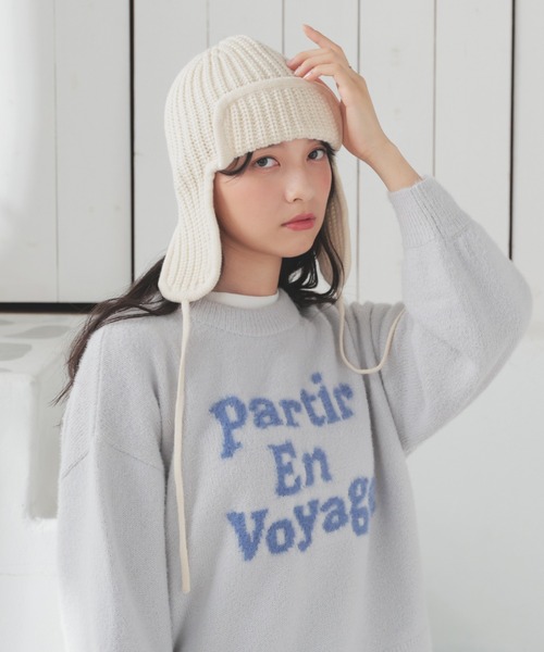 Honeys（ハニーズ）の「フライトニット帽（ニットキャップ/ビーニー・レディース・アイボリー/ブラック/杢グレー・FREE）」の8枚目の写真