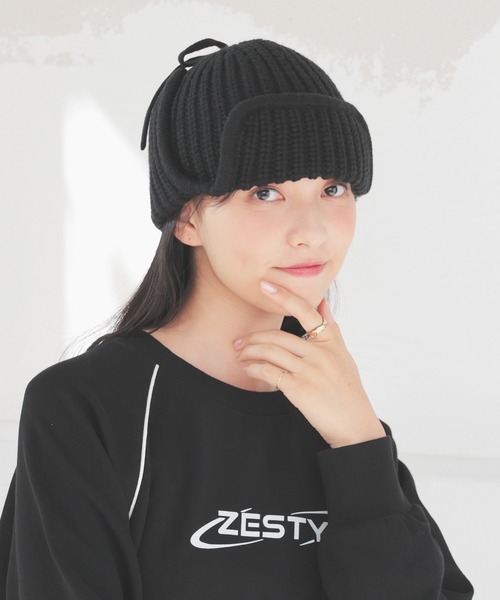 Honeys（ハニーズ）の「フライトニット帽（ニットキャップ/ビーニー・レディース・アイボリー/ブラック/杢グレー・FREE）」の11枚目の写真