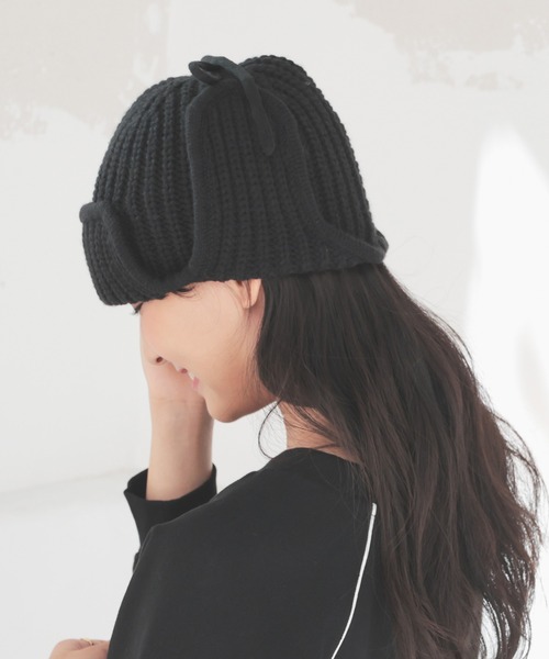 Honeys（ハニーズ）の「フライトニット帽（ニットキャップ/ビーニー・レディース・アイボリー/ブラック/杢グレー・FREE）」の12枚目の写真