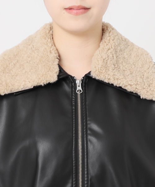 JOURNAL STANDARD relume(ジャーナルスタンダード レリューム)の「ボアカラーフェイクレザーブルゾン(ライダースジャケット・レディース・ブラック・FREE)」の16枚目の写真