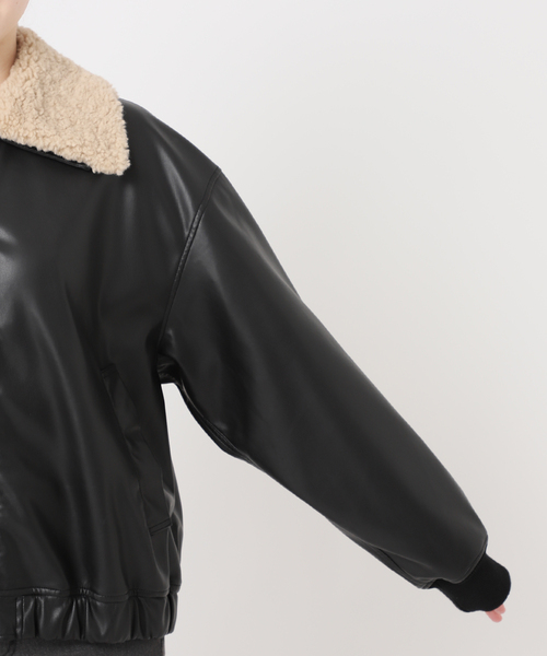 JOURNAL STANDARD relume(ジャーナルスタンダード レリューム)の「ボアカラーフェイクレザーブルゾン(ライダースジャケット・レディース・ブラック・FREE)」の6枚目の写真