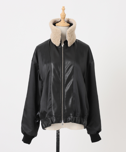 JOURNAL STANDARD relume(ジャーナルスタンダード レリューム)の「ボアカラーフェイクレザーブルゾン(ライダースジャケット・レディース・ブラック・FREE)」の2枚目の写真