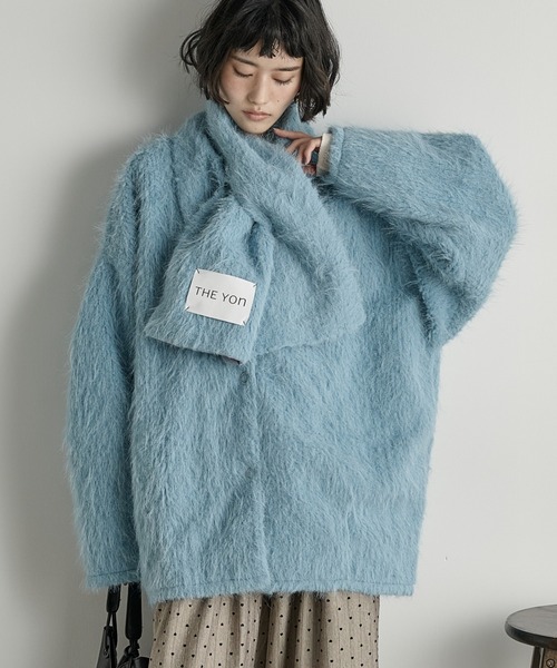 ストールセットヘアリーシャギーノーカラーミドルコート（ノー