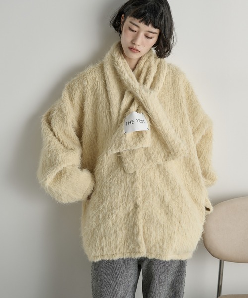 ストールセットヘアリーシャギーノーカラーミドルコート ストールセットヘアリーシャギーノーカラーミドルコート（ノーカラー