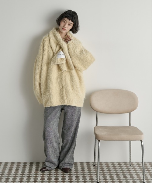 THE YOn ストールセットヘアリーシャギーノーカラーミドルニットコート THE YOn（ザヨン）の「ストールセットヘアリーシャギーノー