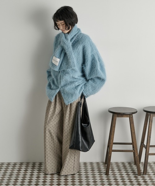 ストールセットヘアリーシャギーノーカラーミドルコート（ノー