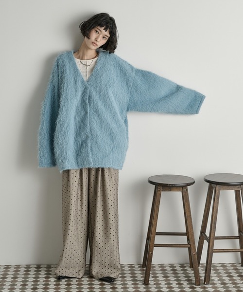 ストールセットヘアリーシャギーノーカラーミドルコート（ノー
