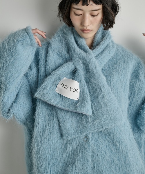 ストールセットヘアリーシャギーノーカラーミドルコート（ノー